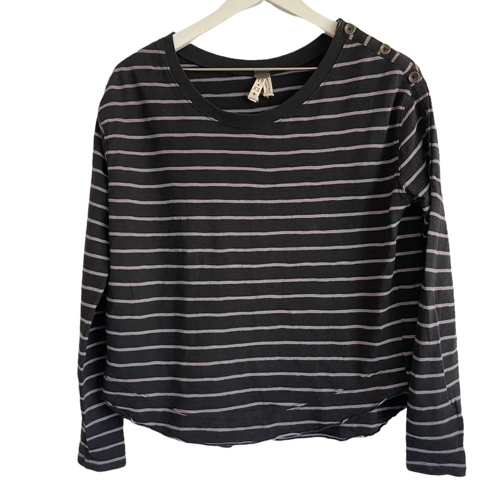 Free People We the Free Striped Button Detail Long Sleeve Tee, Size XS